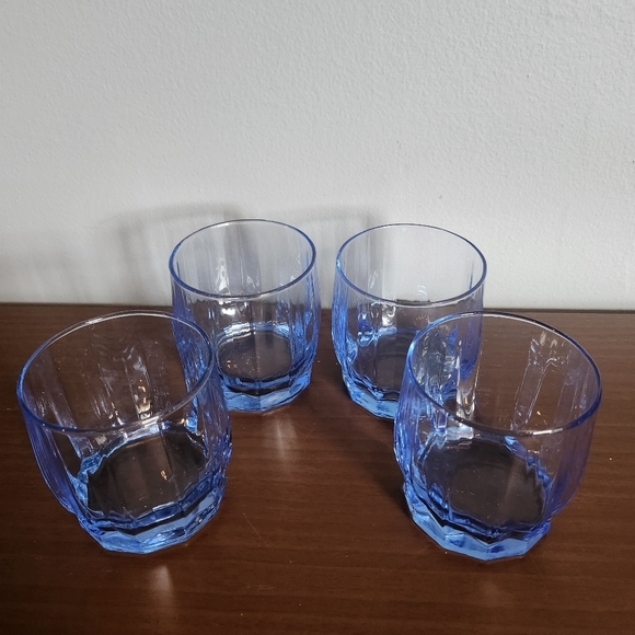 VINTAGE cornflower BLUE set of 4 glasses - Picture 3 of 5